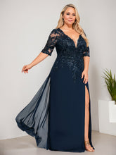 Sheath/Column V-Neck Floor-Length Lace Chiffon Mother of the Bride Dress With Sequins